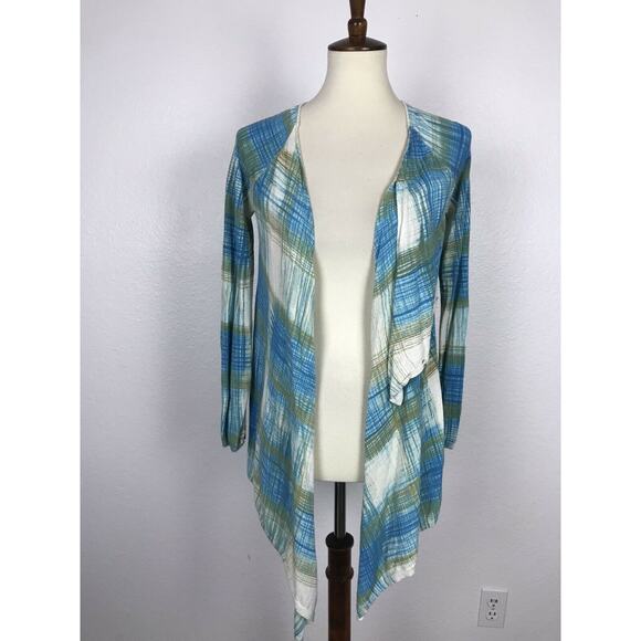 Anthropologie Sparrow Asymmetric Plaid Open Front Cardigan Sweater - Picture 1 of 11